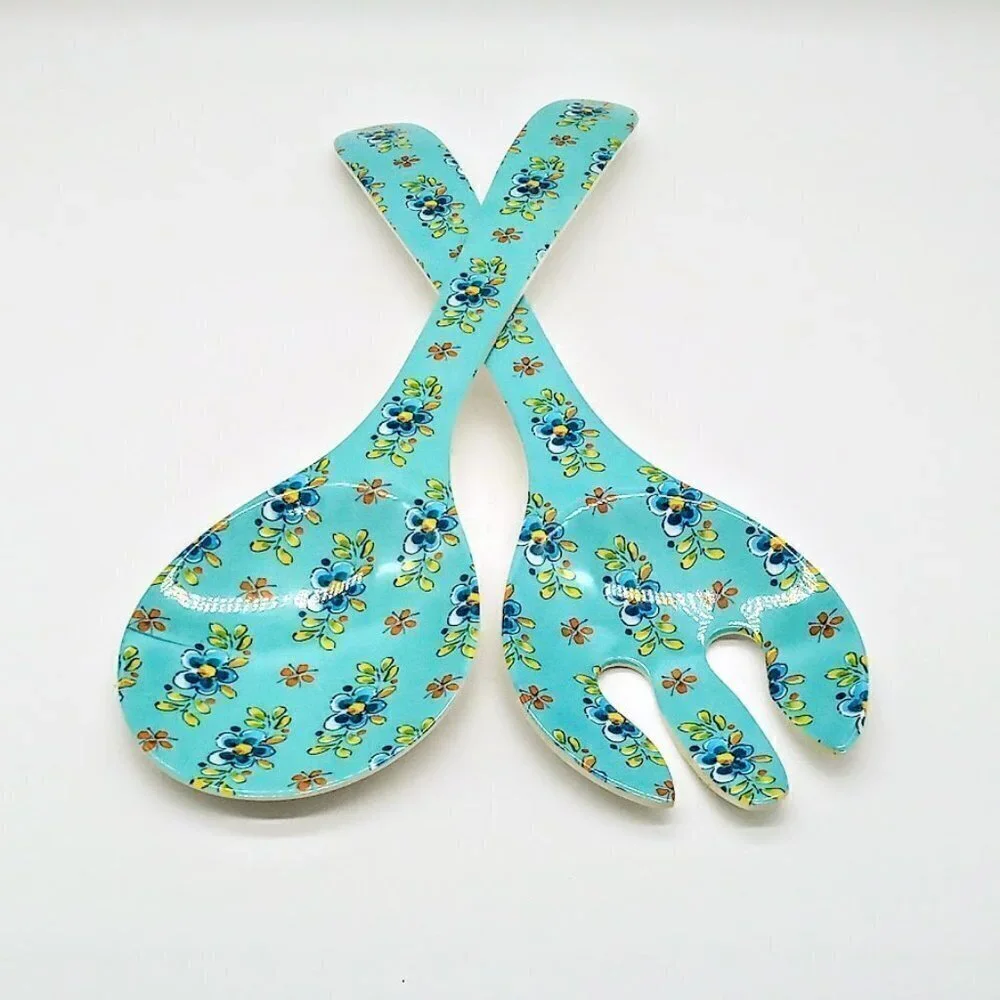 Le Cadeaux Madrid Turquoise Melamine Salad Serving Fork & Spoon